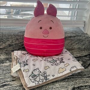 Pink Piglet Squishmallow Toy and Baby Blanket Set